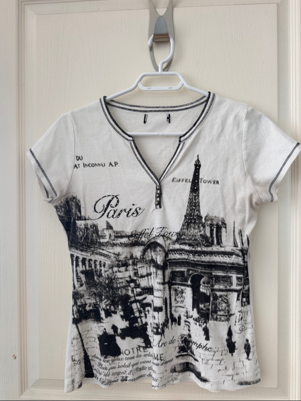 Zara White and Black Paris Graphic Short-Sleeve Tee